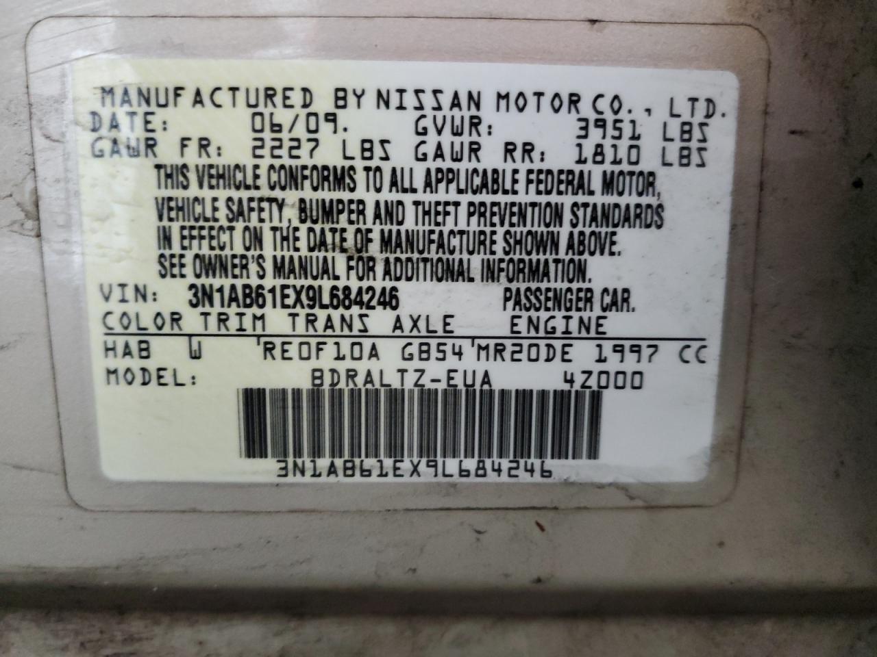 3N1AB61EX9L684246 2009 Nissan Sentra 2.0