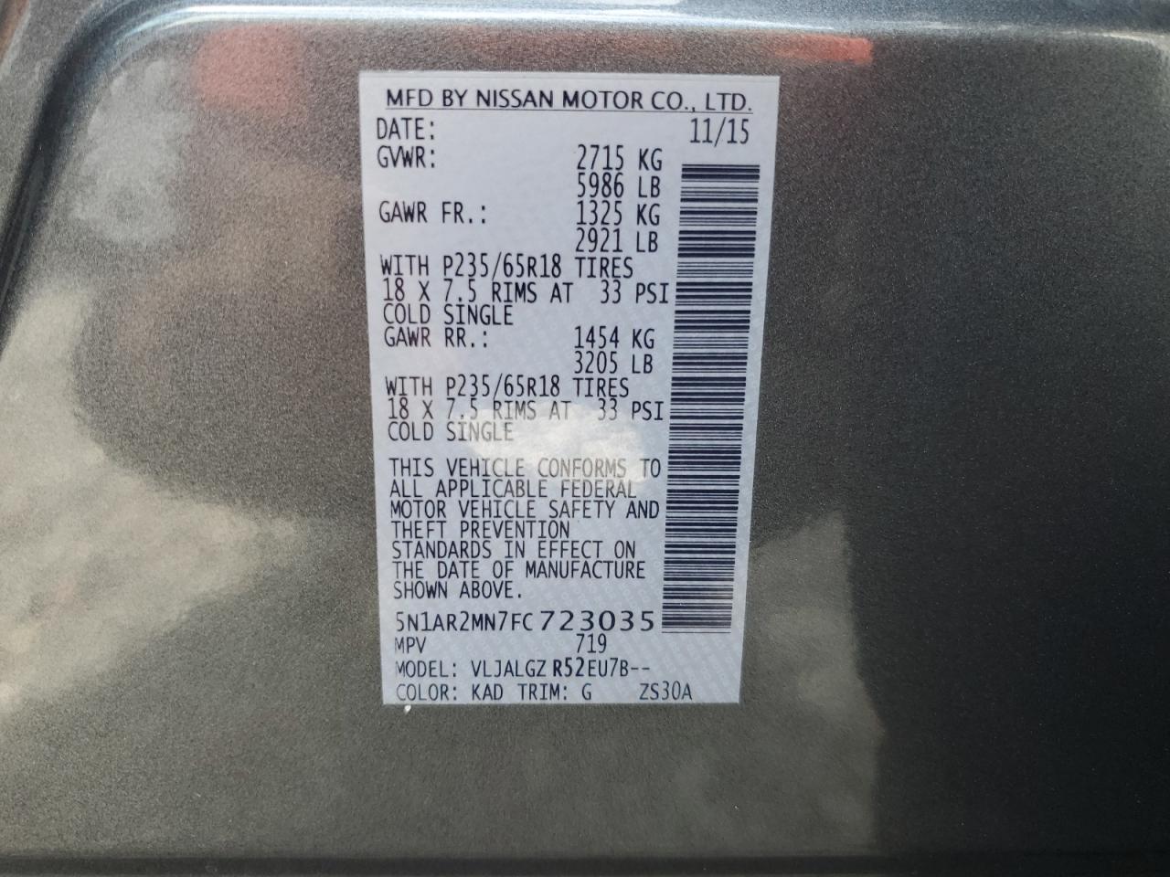 5N1AR2MN7FC723035 2015 Nissan Pathfinder S