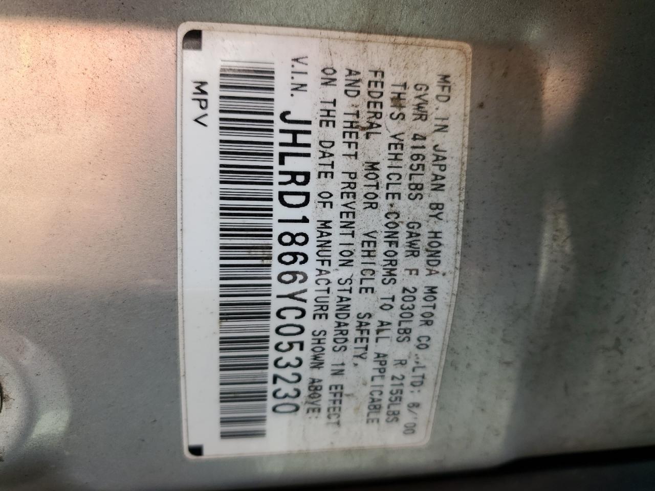 JHLRD1866YC053230 2000 Honda Cr-V Ex