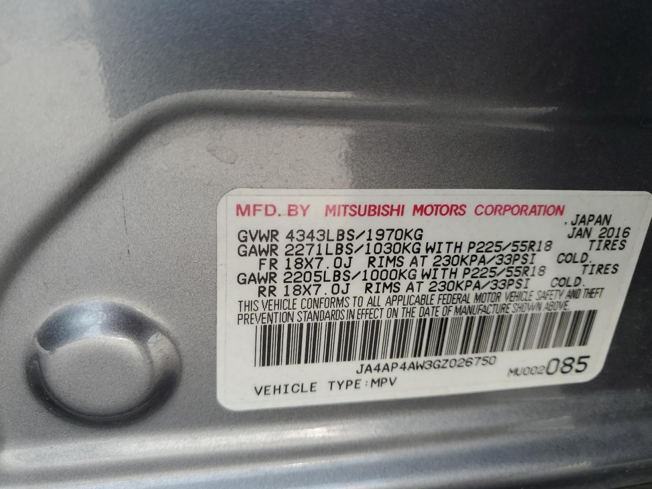 JA4AP4AW3GZ026750 2016 Mitsubishi Outlander Sport Sel