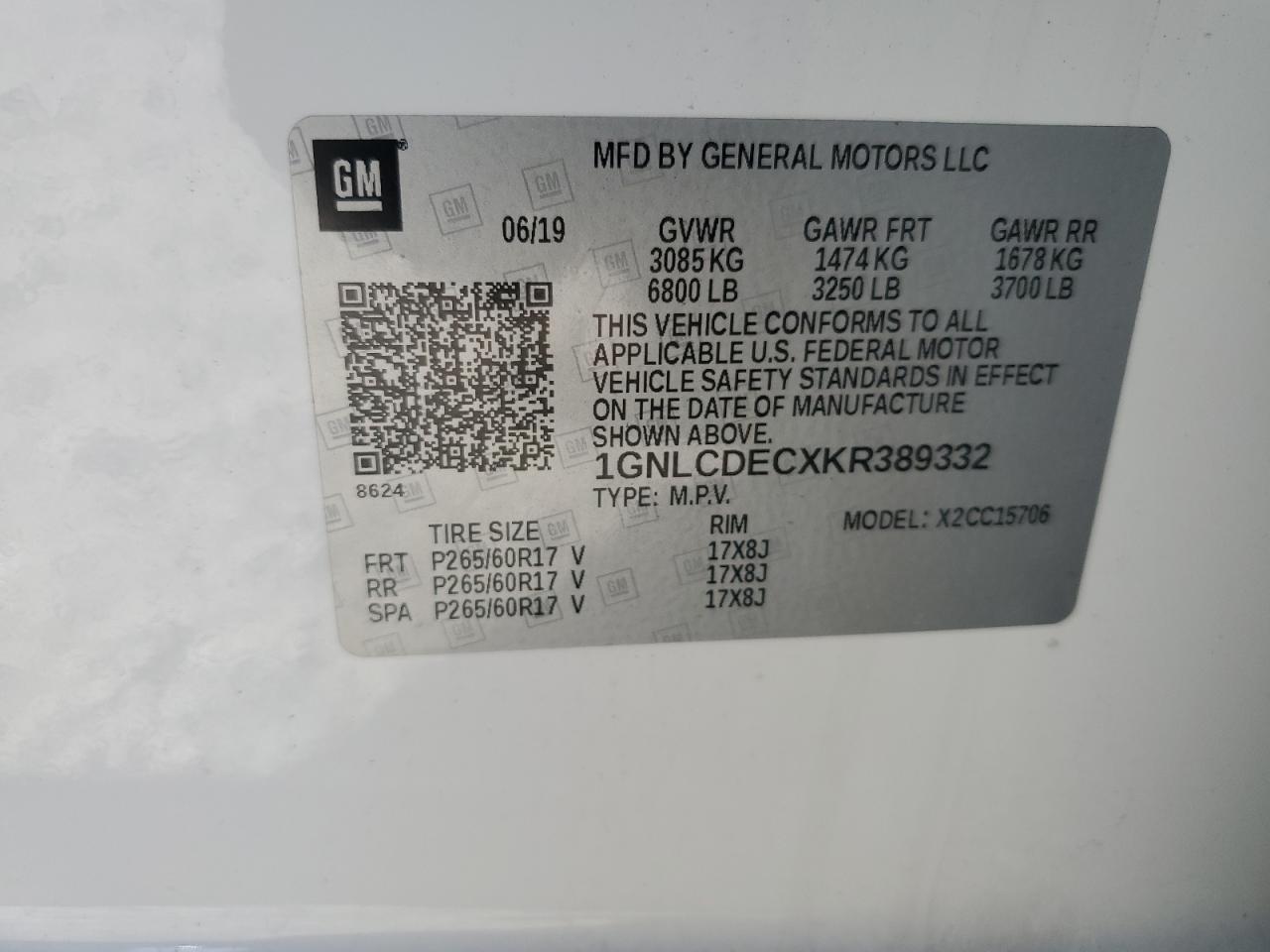 1GNLCDECXKR389332 2019 Chevrolet Tahoe Police