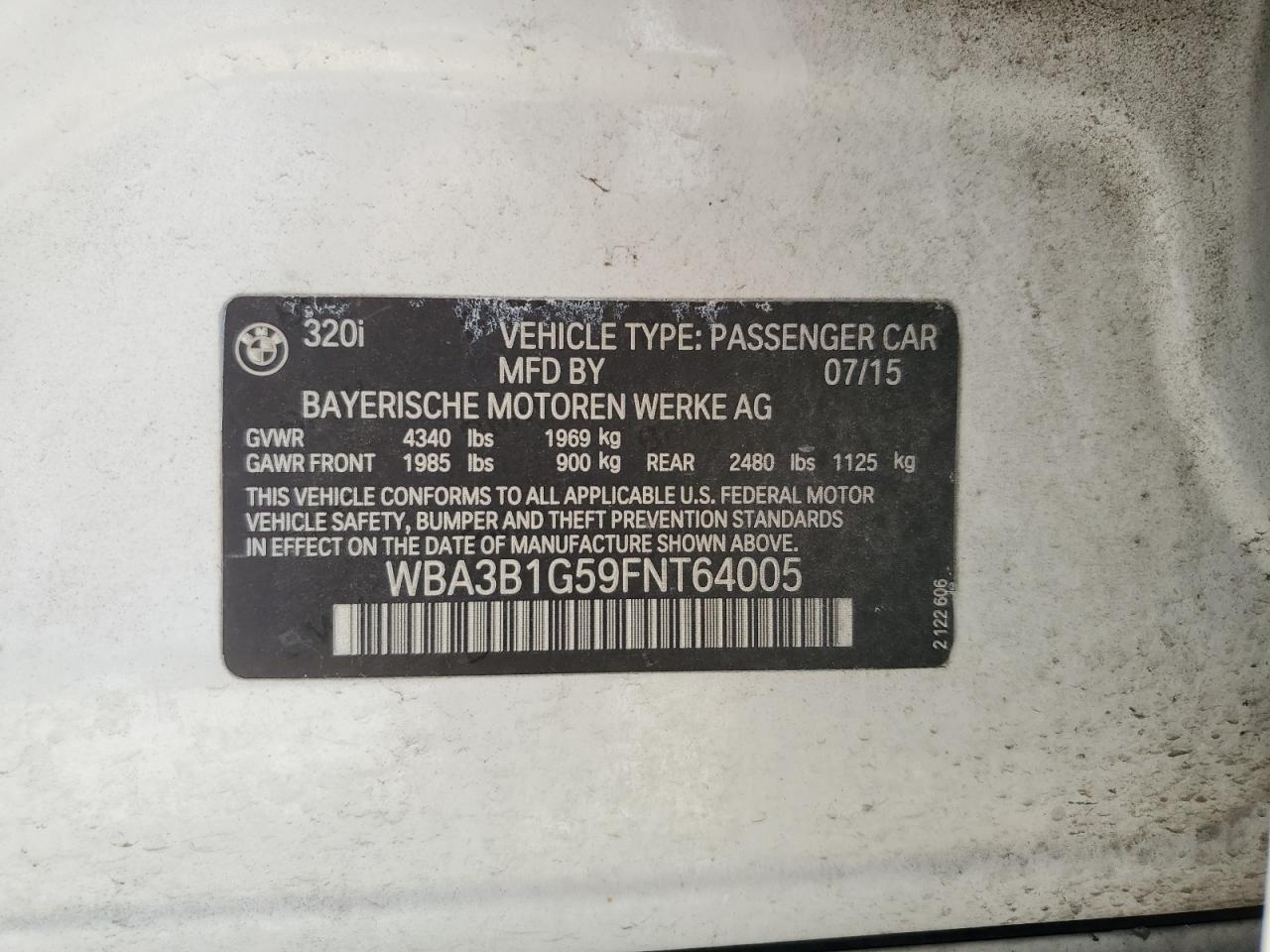 WBA3B1G59FNT64005 2015 BMW 320 I