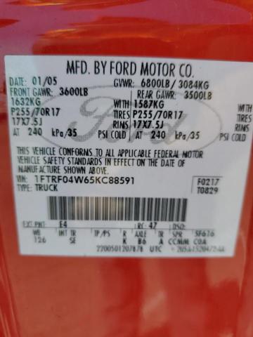 2005 Ford F150 VIN: 1FTRF04W65KC88591 Lot: 57934154