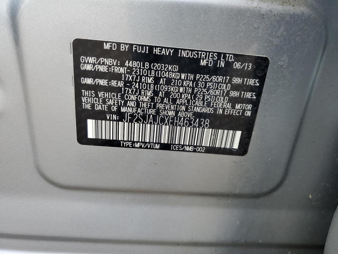 JF2SJAJCXEH463438 2014 Subaru Forester 2.5I Limited