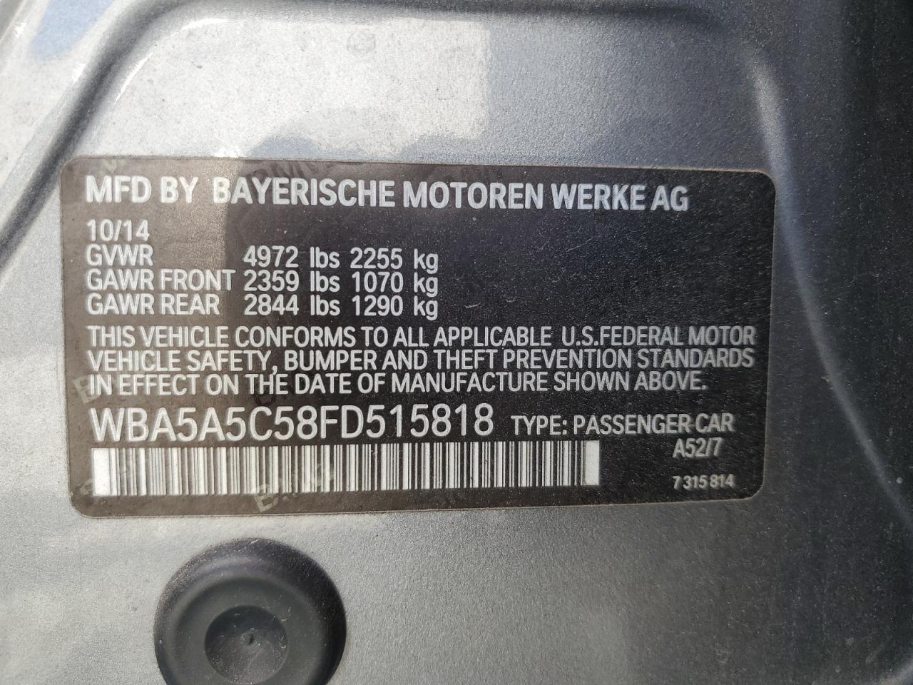 WBA5A5C58FD515818 2015 BMW 528 I