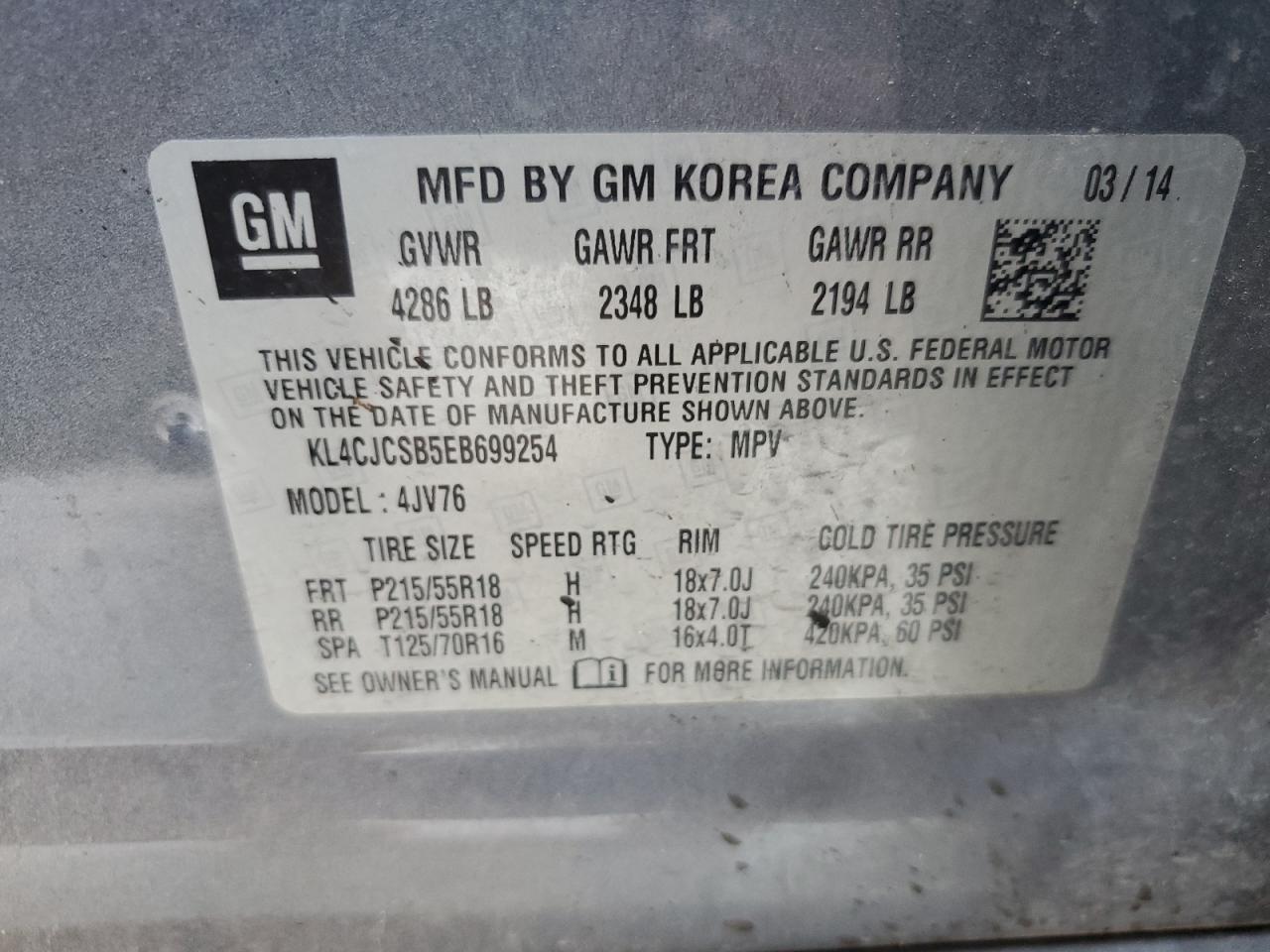 KL4CJCSB5EB699254 2014 Buick Encore