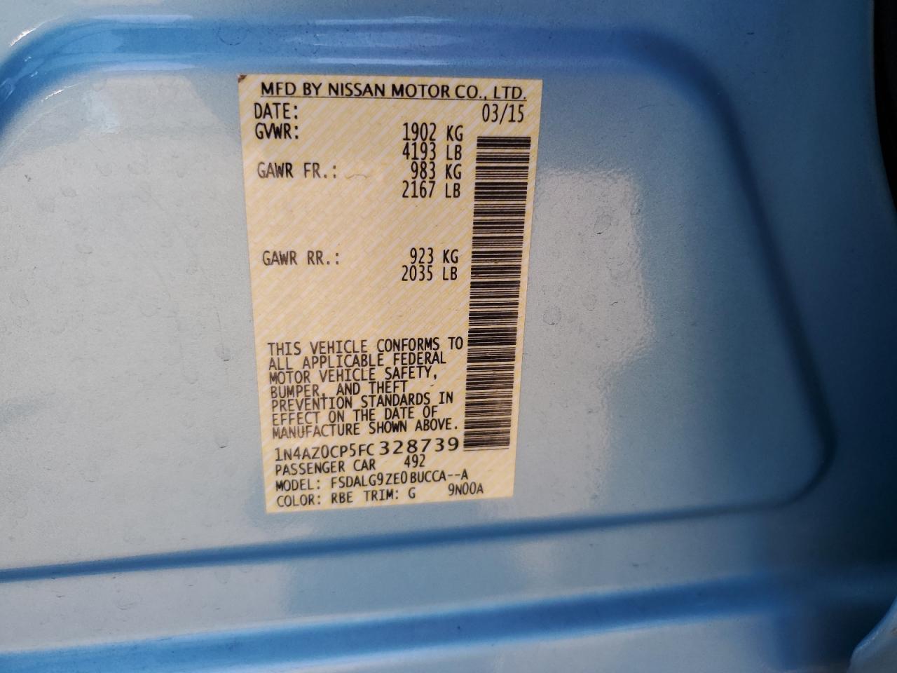 1N4AZ0CP5FC328739 2015 Nissan Leaf S