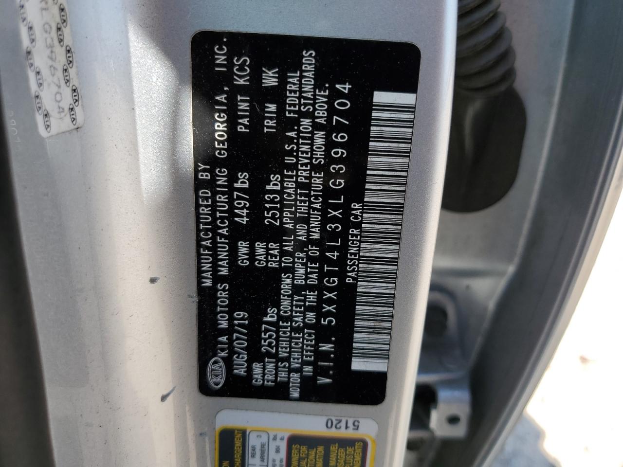 5XXGT4L3XLG396704 2020 Kia Optima Lx