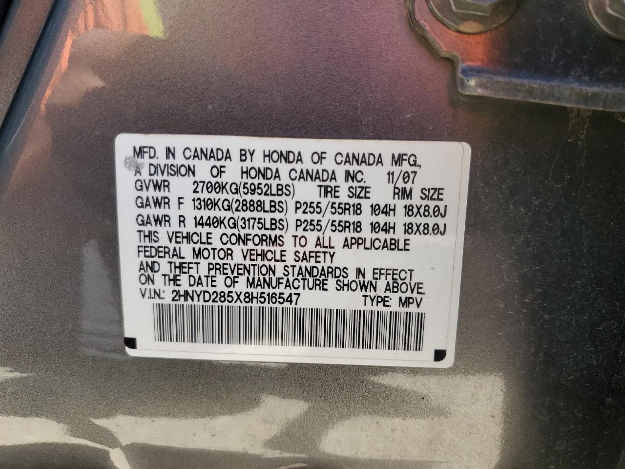 2HNYD285X8H516547 2008 Acura Mdx Sport