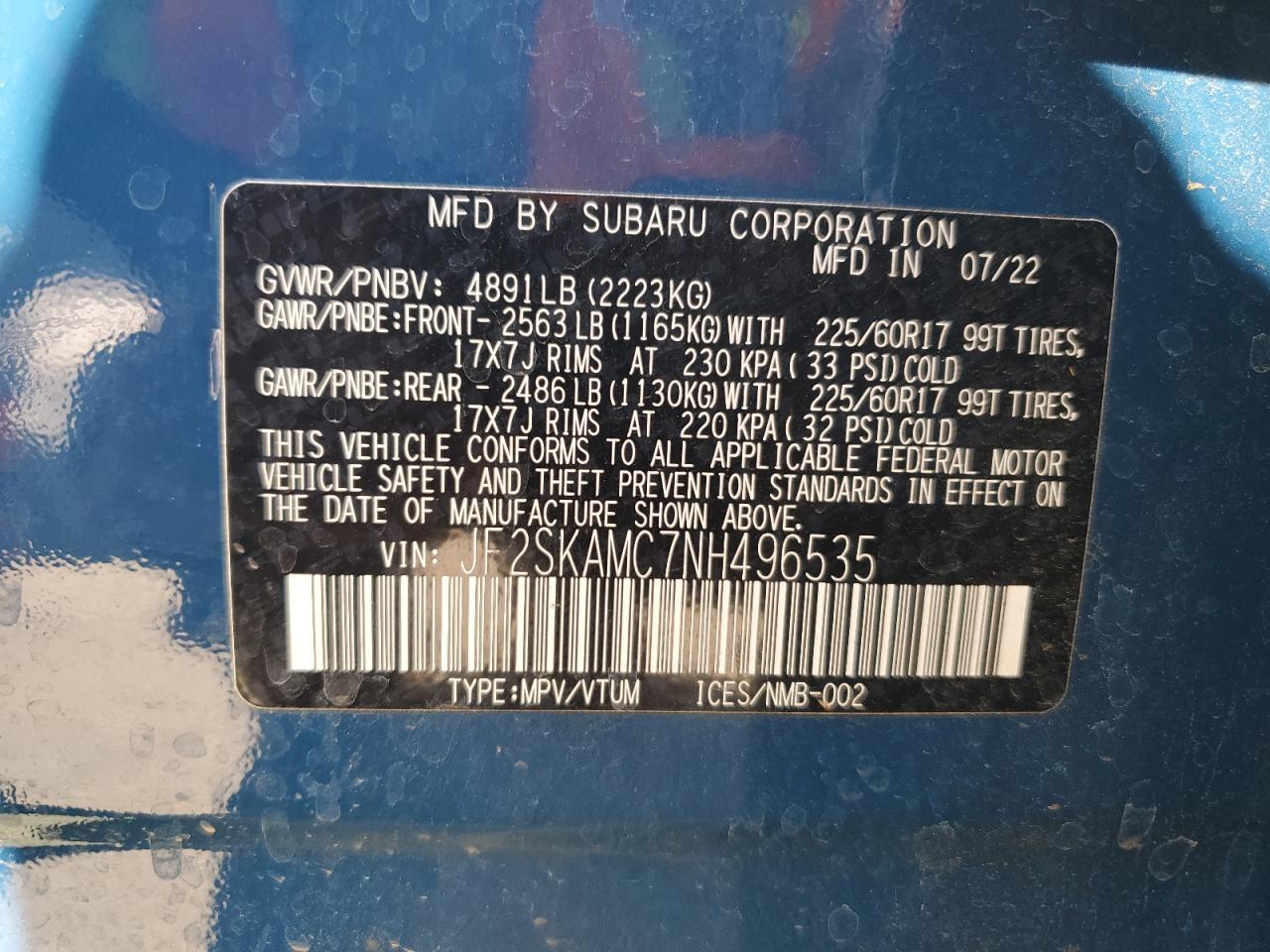 JF2SKAMC7NH496535 2022 Subaru Forester Wilderness