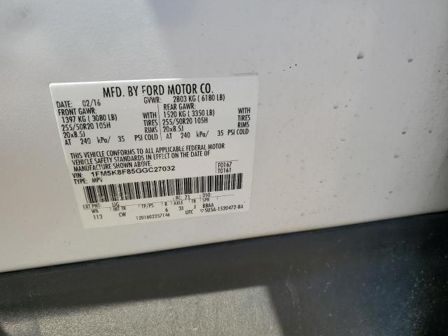 2016 Ford Explorer Limited VIN: 1FM5K8F85GGC27032 Lot: 57766744