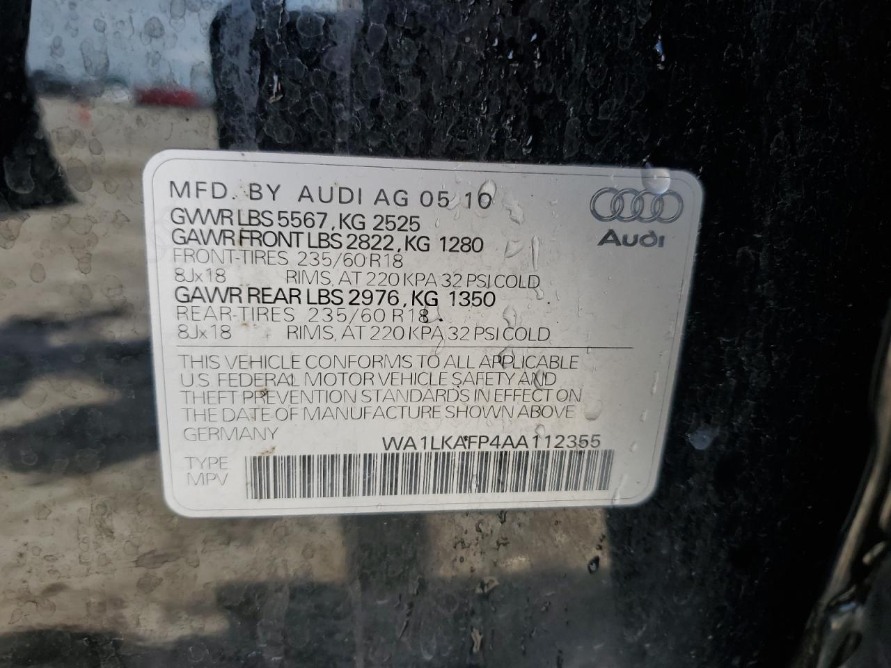 WA1LKAFP4AA112355 2010 Audi Q5 Premium Plus