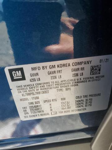 2021 Chevrolet Trailblazer Lt VIN: KL79MPSL7MB136922 Lot: 58782794