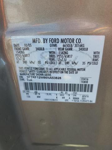 2006 Ford F150 VIN: 1FTRF12W86NA53828 Lot: 57671844