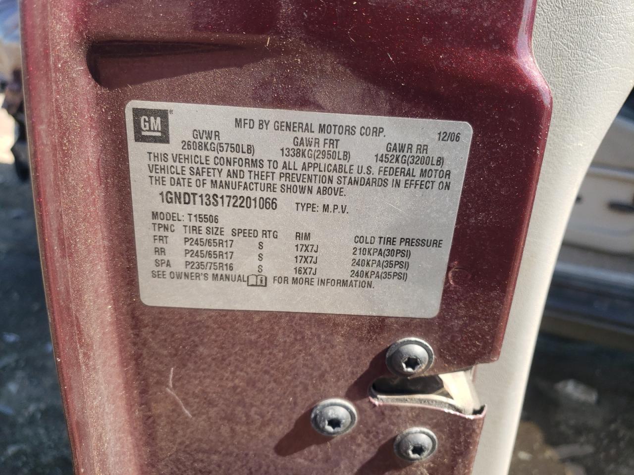 1GNDT13S172201066 2007 Chevrolet Trailblazer Ls