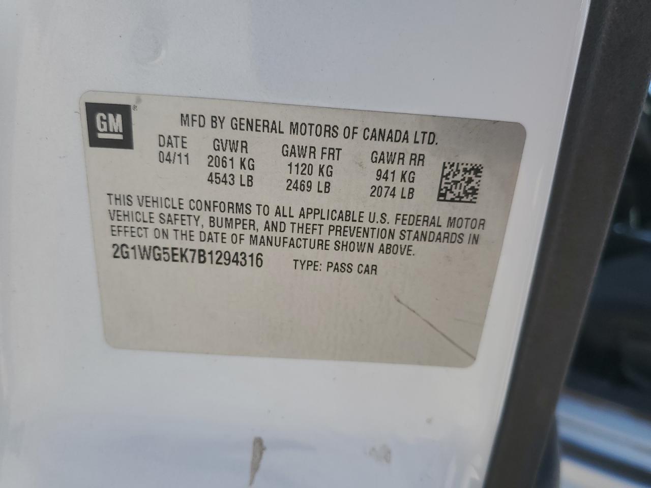 2G1WG5EK7B1294316 2011 Chevrolet Impala Lt