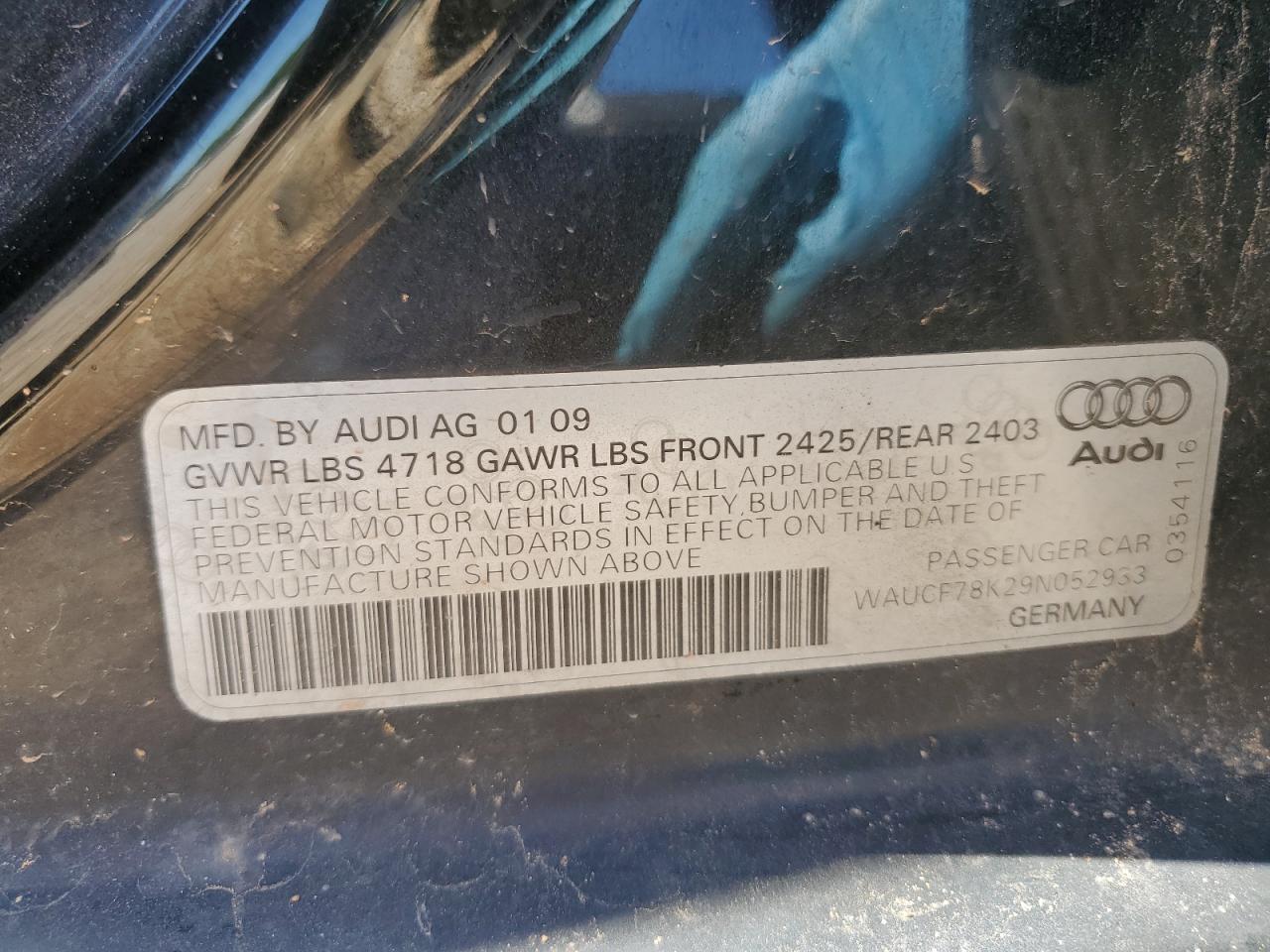 WAUCF78K29N052933 2009 Audi A4 Premium