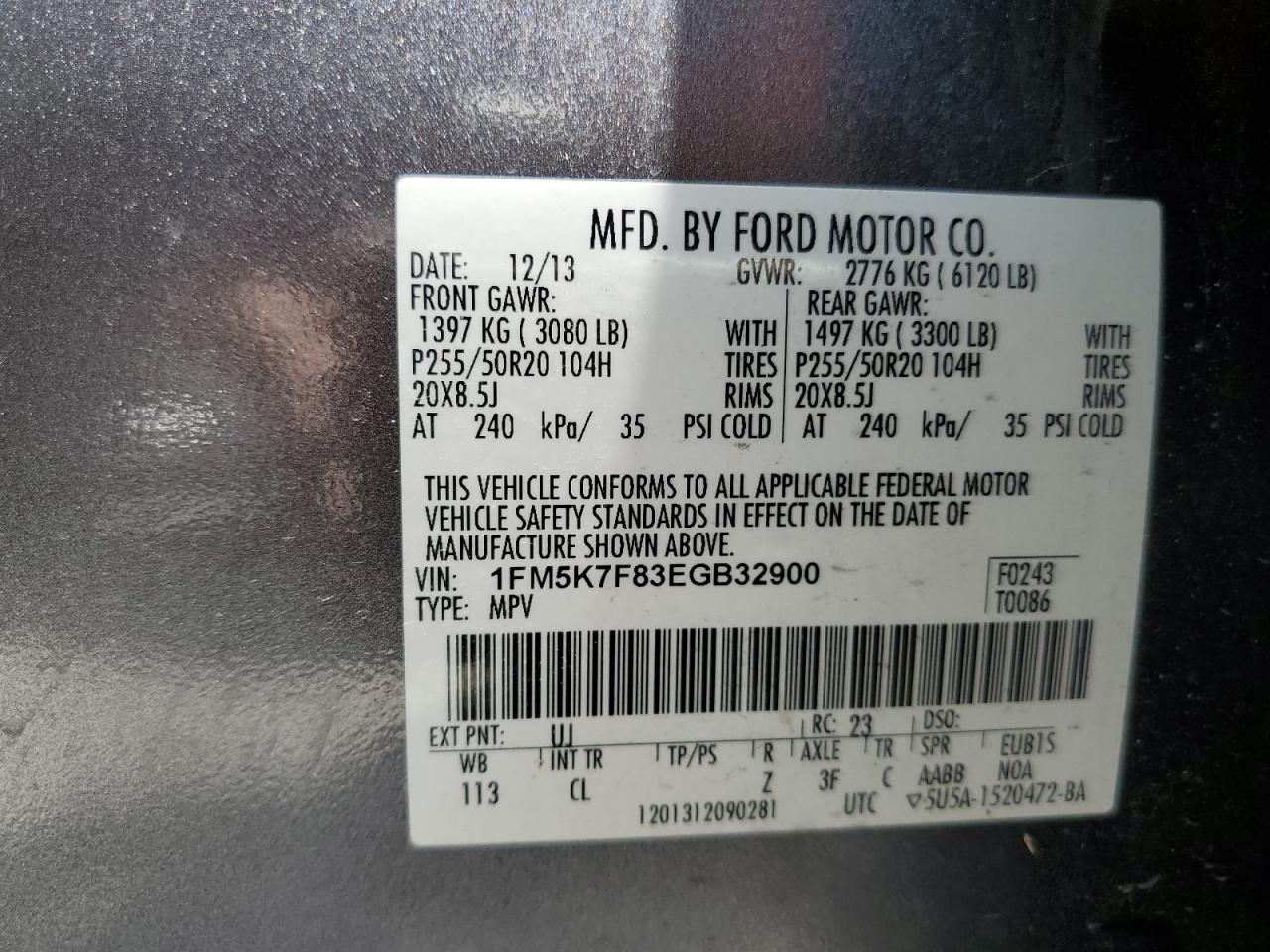 1FM5K7F83EGB32900 2014 Ford Explorer Limited