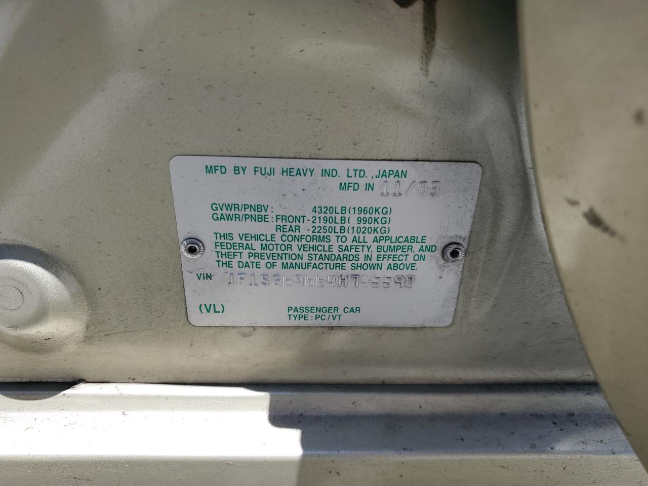 JF1SG69664H745590 2004 Subaru Forester 2.5Xt