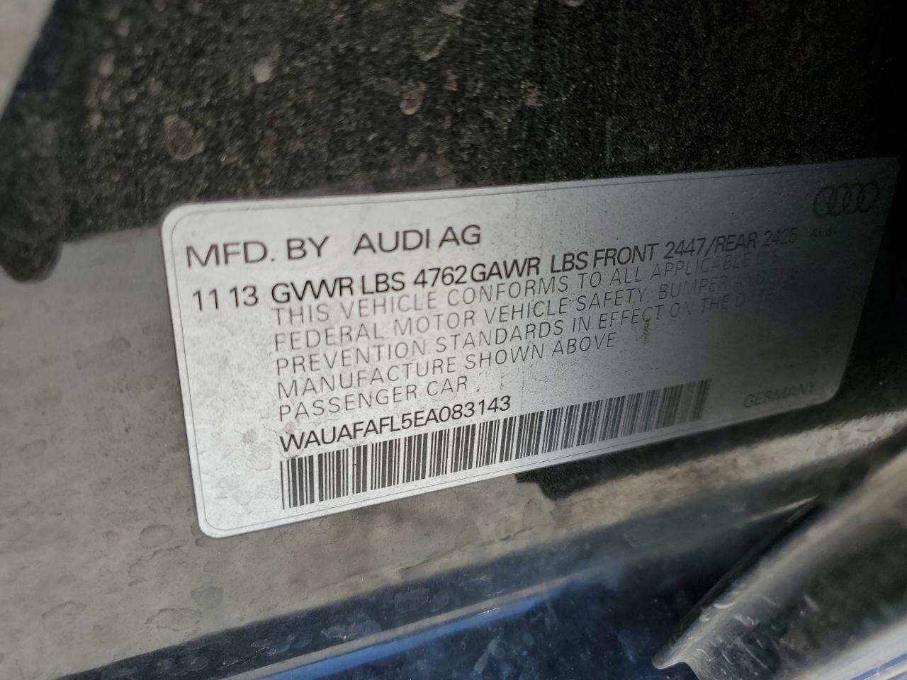 WAUAFAFL5EA083143 2014 Audi A4 Premium