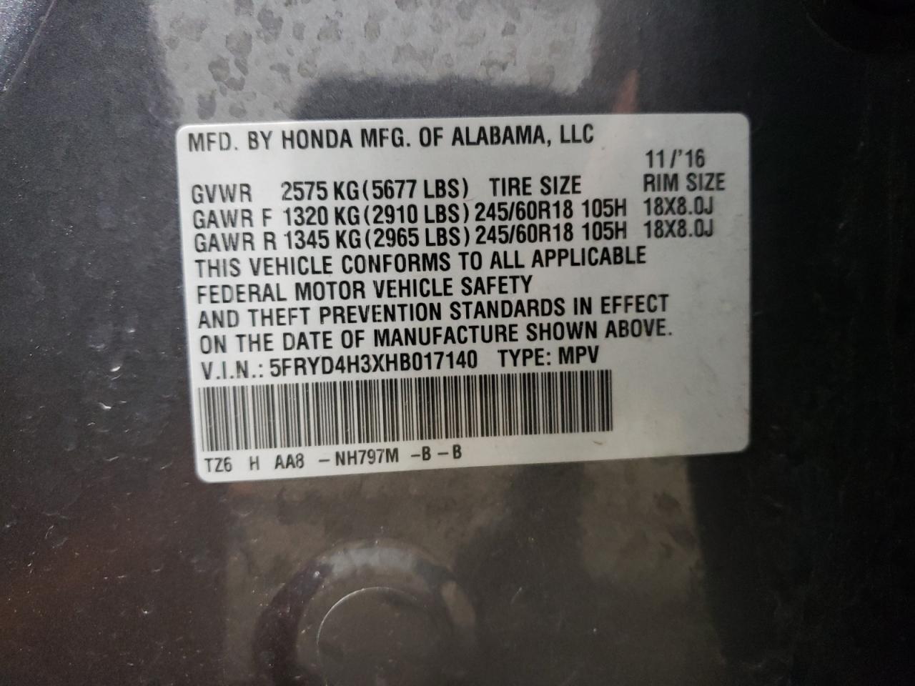 5FRYD4H3XHB017140 2017 Acura Mdx