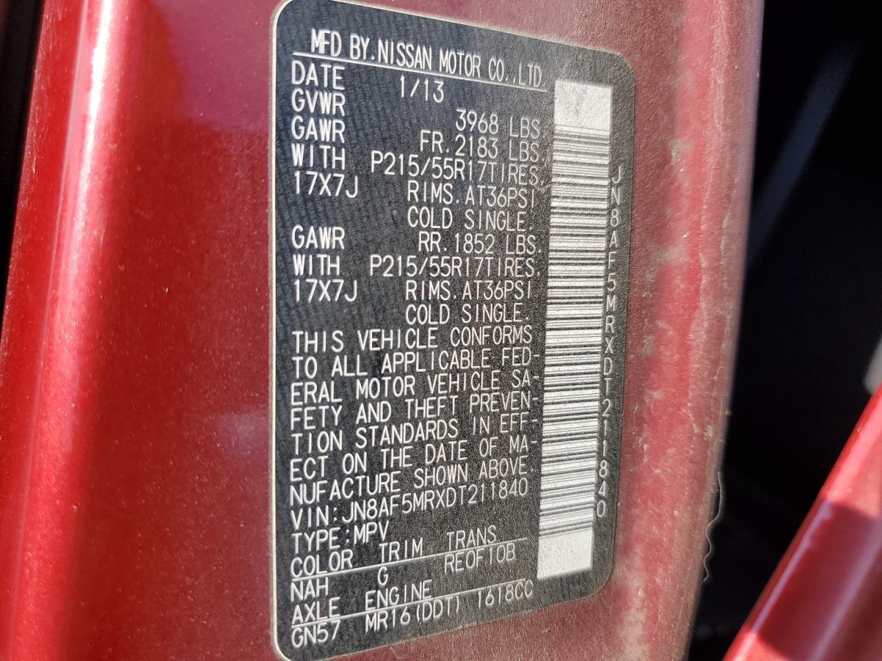 JN8AF5MRXDT211840 2013 Nissan Juke S