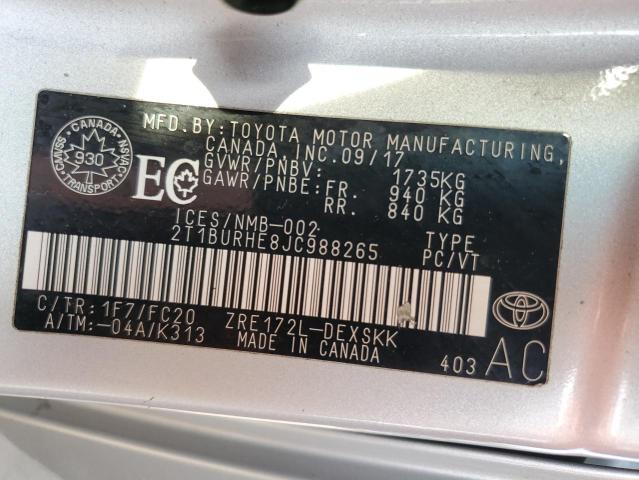 2018 TOYOTA COROLLA L - 2T1BURHE8JC988265