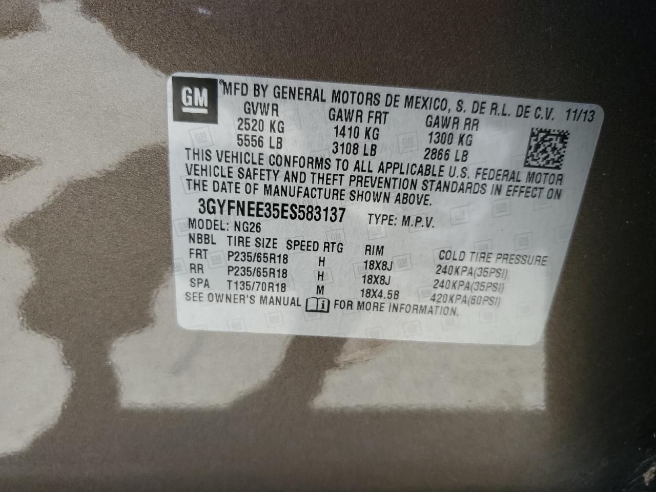 3GYFNEE35ES583137 2014 Cadillac Srx Luxury Collection