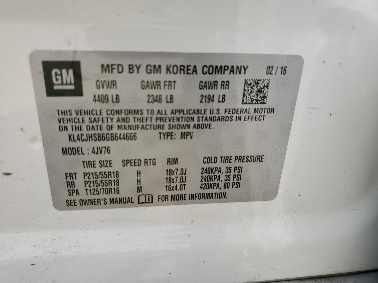 KL4CJHSB6GB644666 2016 Buick Encore Premium