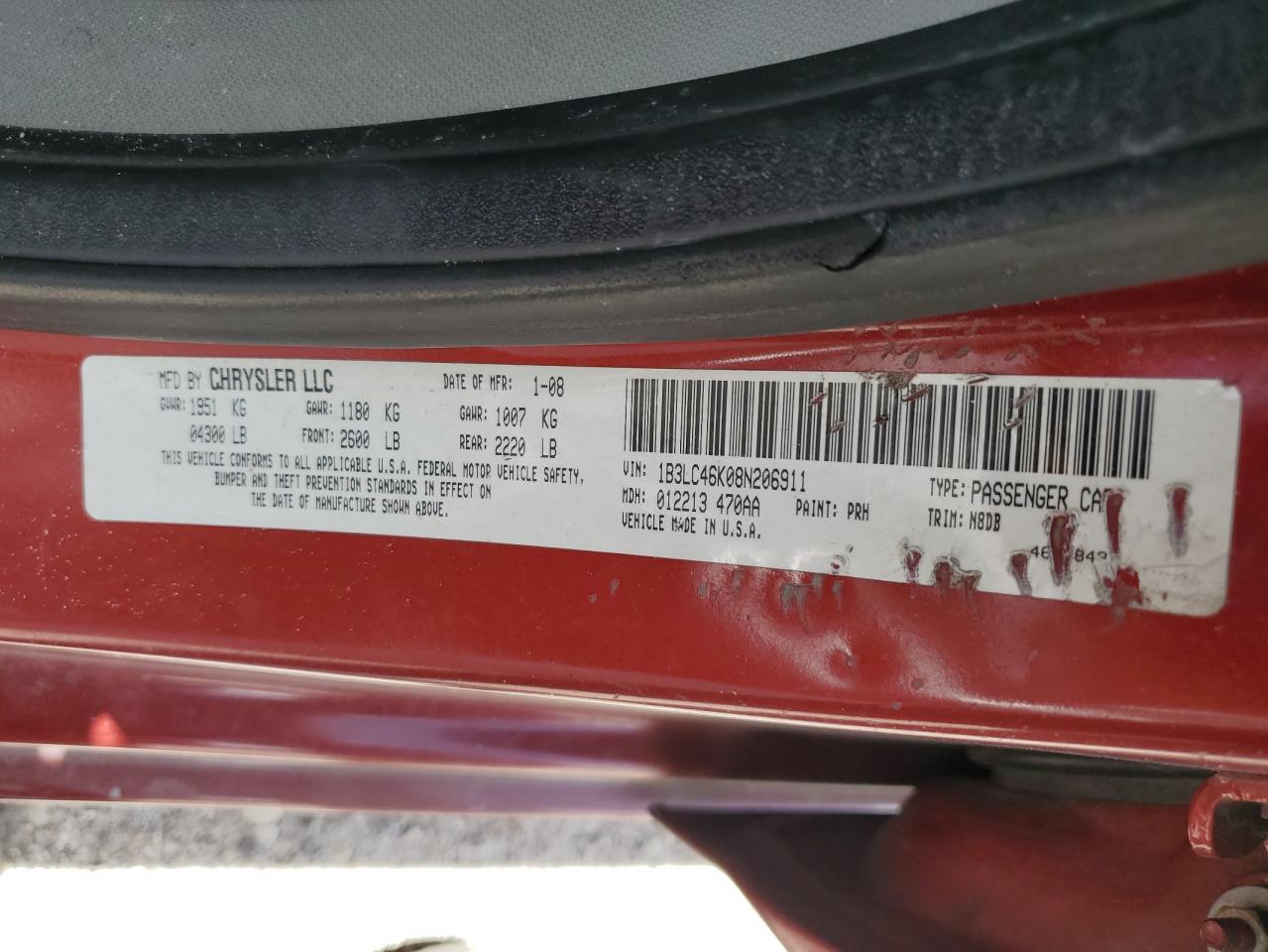 1B3LC46K08N206911 2008 Dodge Avenger Se