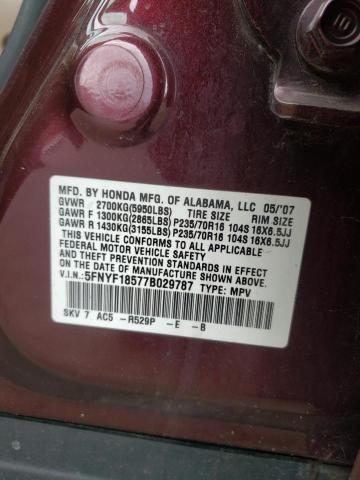 2007 Honda Pilot Exl VIN: 5FNYF18577B029787 Lot: 60000714