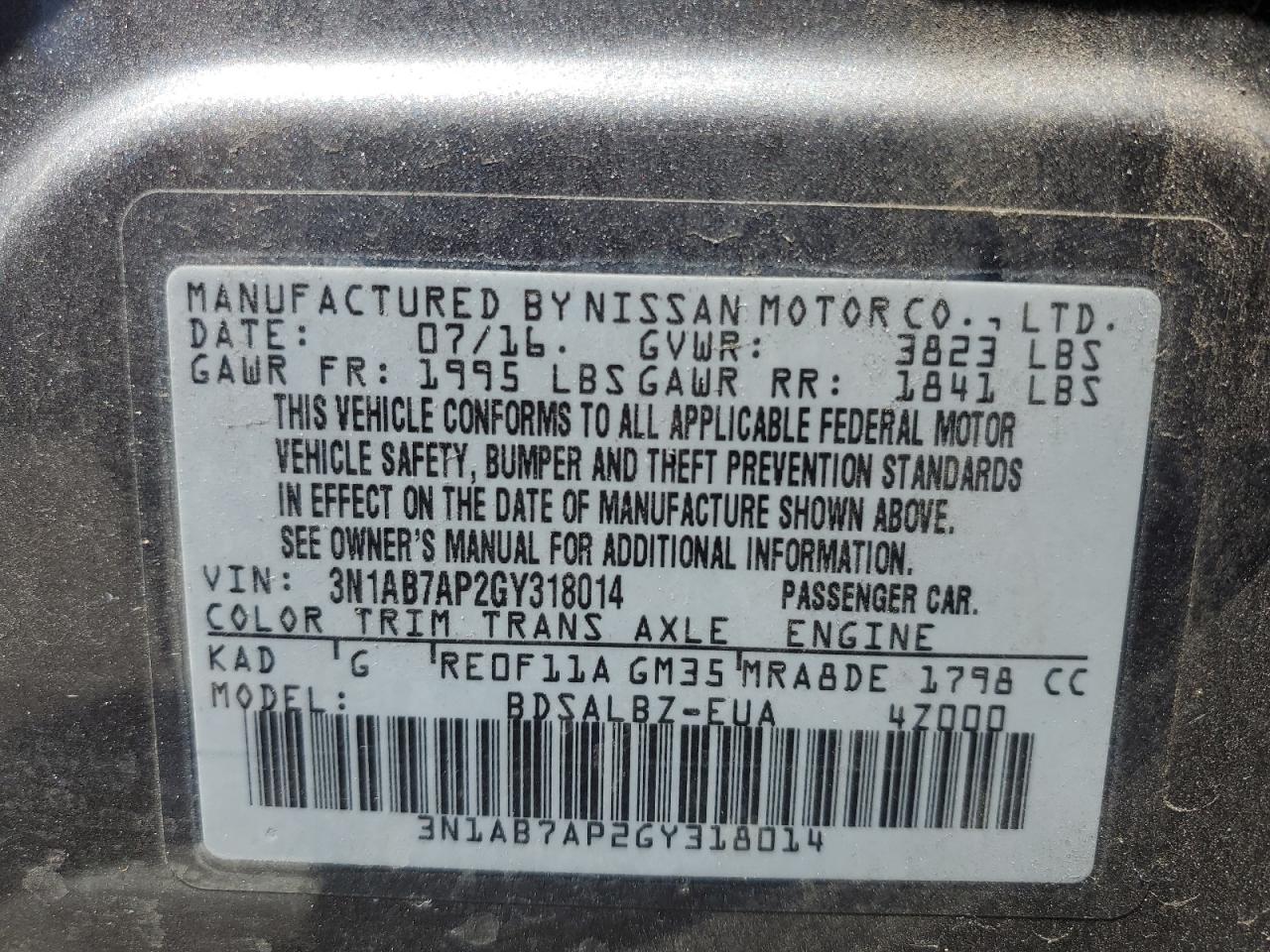 3N1AB7AP2GY318014 2016 Nissan Sentra S