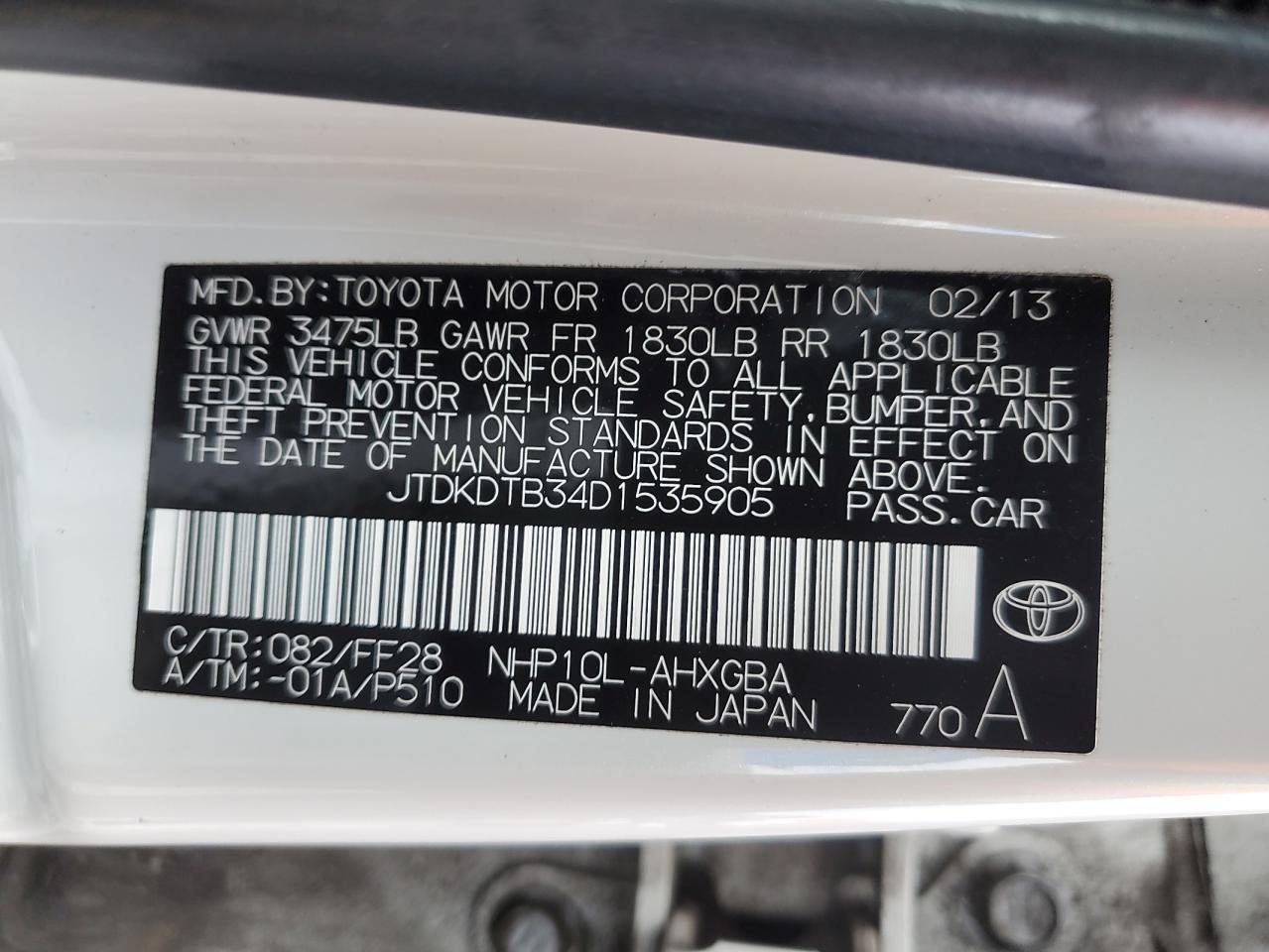 JTDKDTB34D1535905 2013 Toyota Prius C