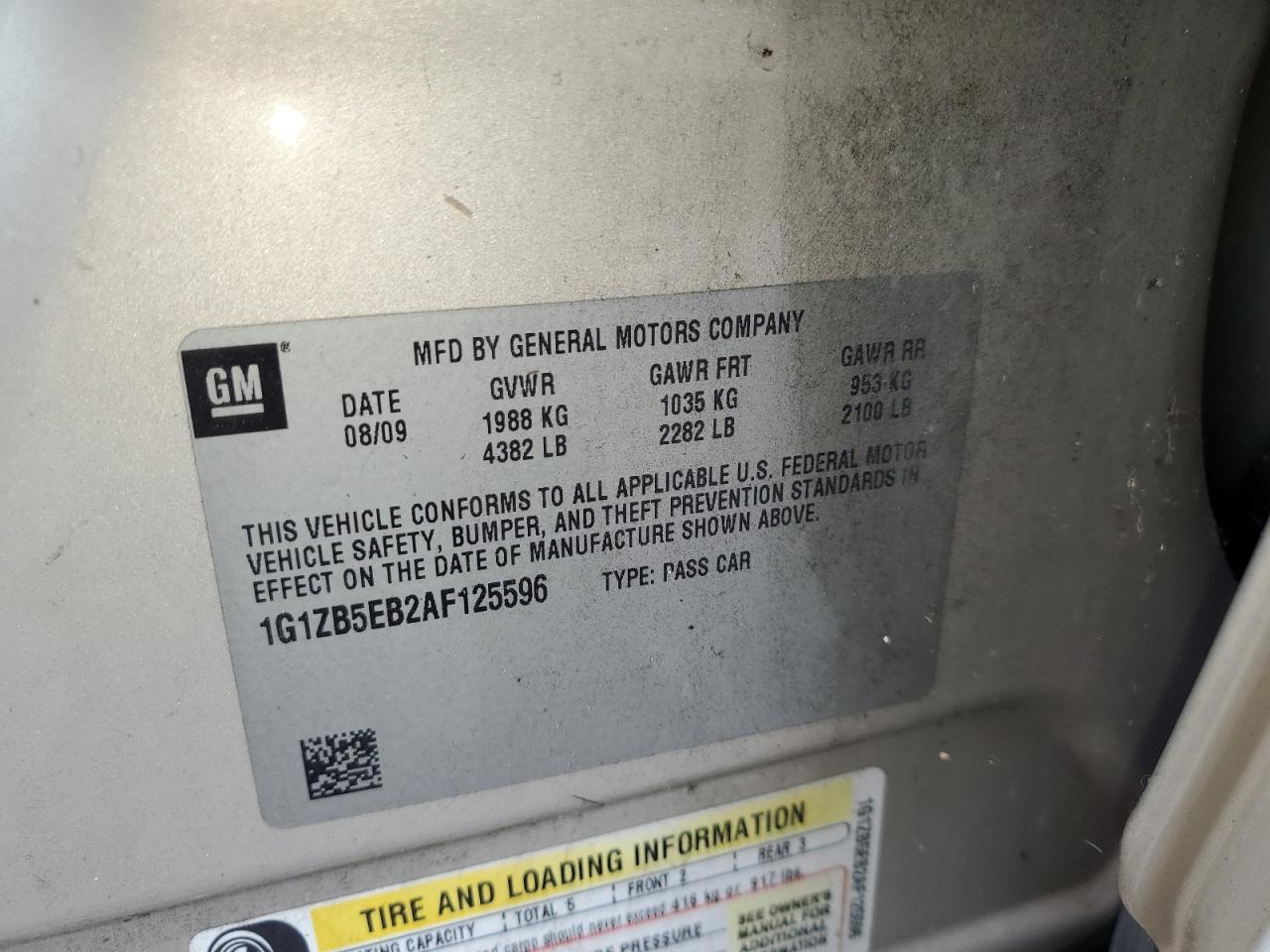 1G1ZB5EB2AF125596 2010 Chevrolet Malibu Ls