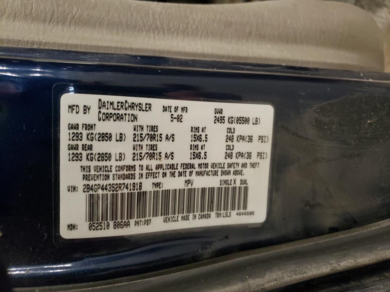 2B4GP44352R741918 2002 Dodge Grand Caravan Sport