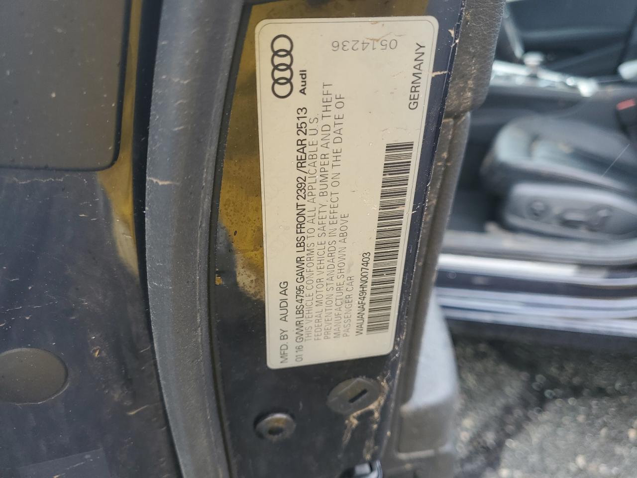 WAUANAF49HN007403 2017 Audi A4 Premium