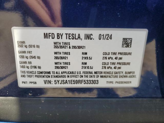 2024 Tesla Model S VIN: 5YJSA1E59RF533303 Lot: 58224054