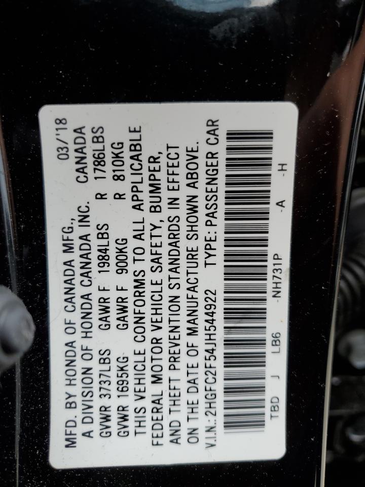 2HGFC2F54JH544922 2018 Honda Civic Lx