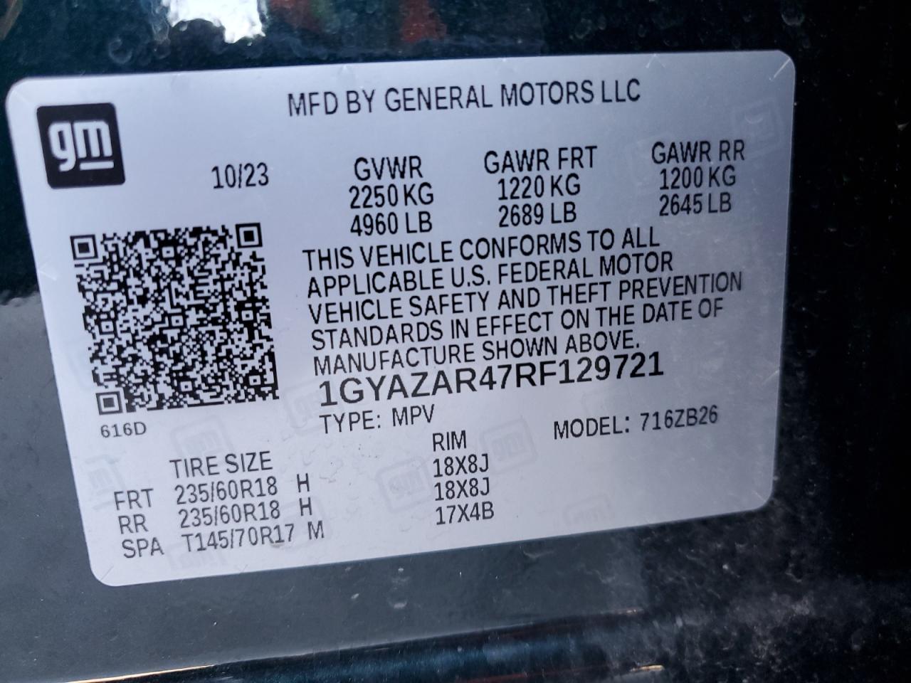 1GYAZAR47RF129721 2024 Cadillac Xt4 Luxury