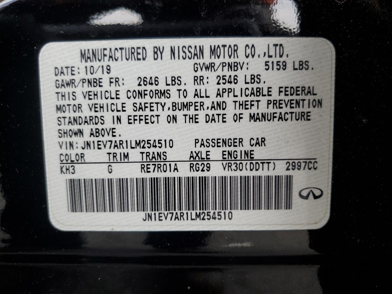 JN1EV7AR1LM254510 2020 Infiniti Q50 Pure