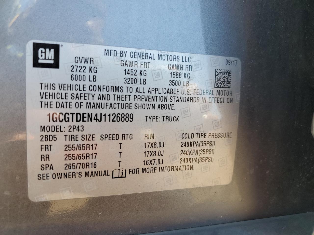 1GCGTDEN4J1126889 2018 Chevrolet Colorado Z71