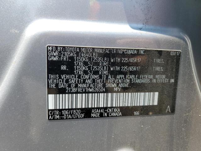 2017 Toyota Rav4 Le VIN: 2T3BFREV1HW626504 Lot: 58941304