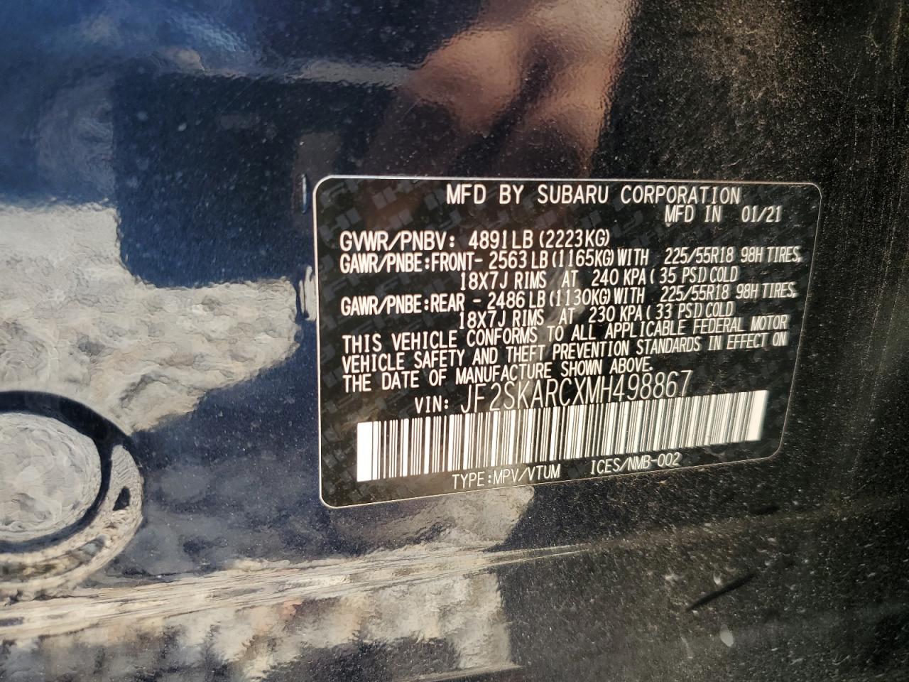 JF2SKARCXMH498867 2021 Subaru Forester Sport