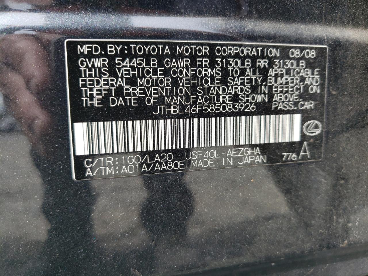 JTHBL46F585083926 2008 Lexus Ls 460