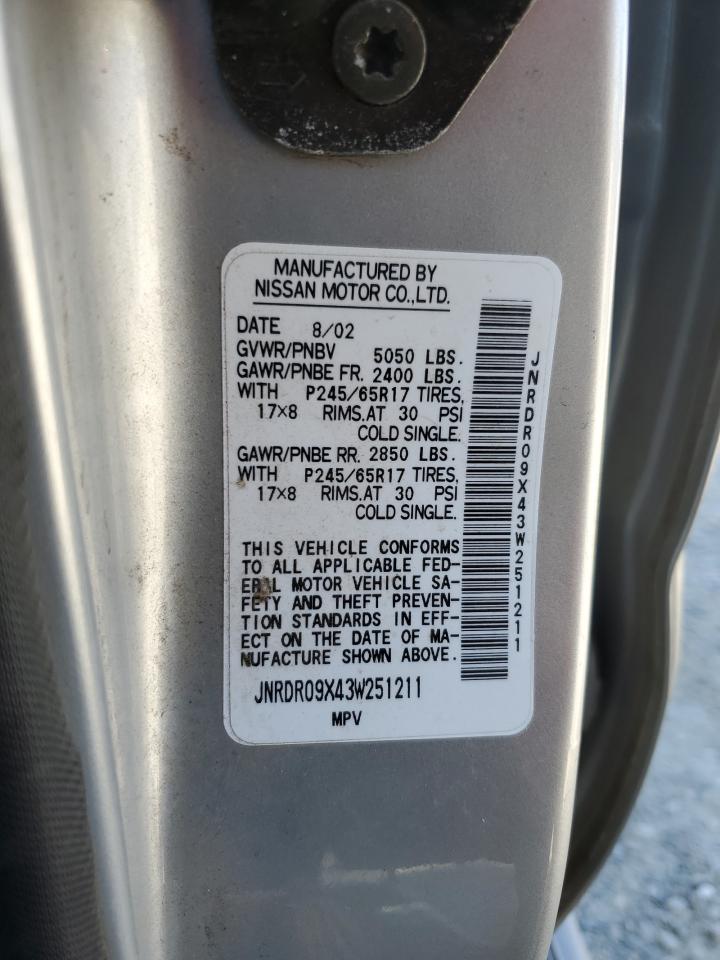 JNRDR09X43W251211 2003 Infiniti Qx4