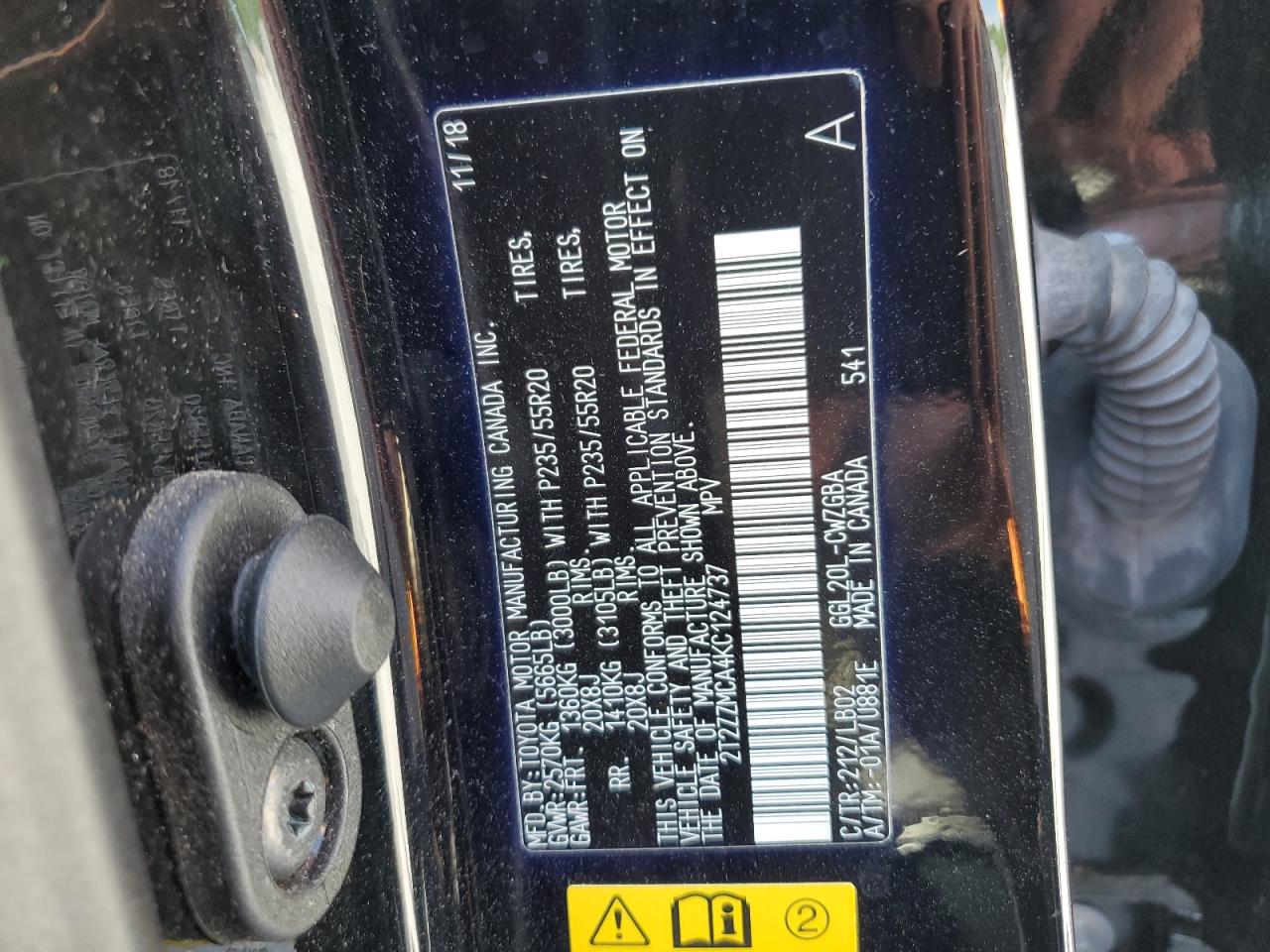 2T2ZZMCA4KC124737 2019 Lexus Rx 350 Base