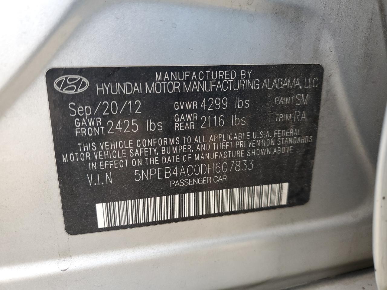 5NPEB4AC0DH607833 2013 Hyundai Sonata Gls