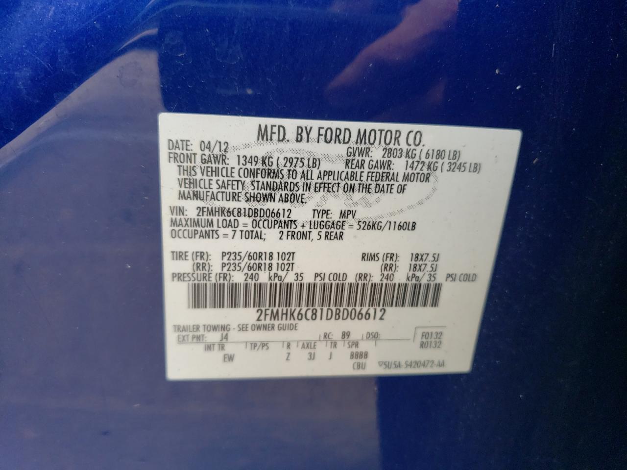 2FMHK6C81DBD06612 2013 Ford Flex Sel