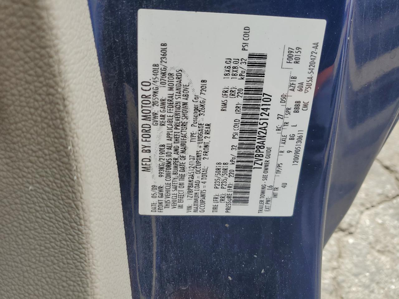 1ZVBP8AN2A5124107 2010 Ford Mustang