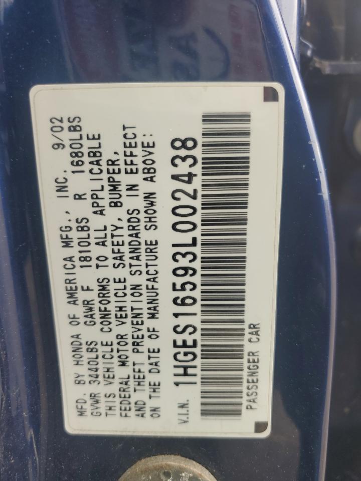 1HGES16593L002438 2003 Honda Civic Lx